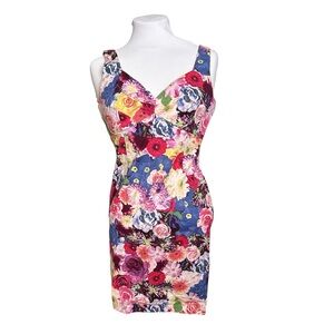 Guess Los Angeles Floral Bodycon Dress Size 8 Cotton Stretch Summer party